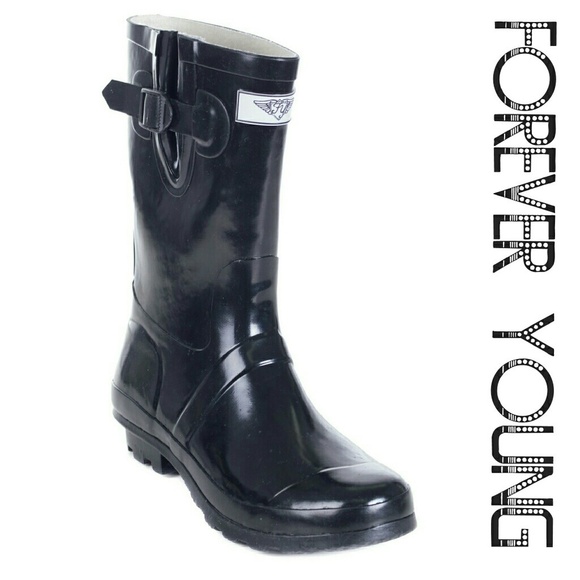 Women's Rainboots, Mid Calf Rain Boots, RB-1502, Black - Picture 1 of 3